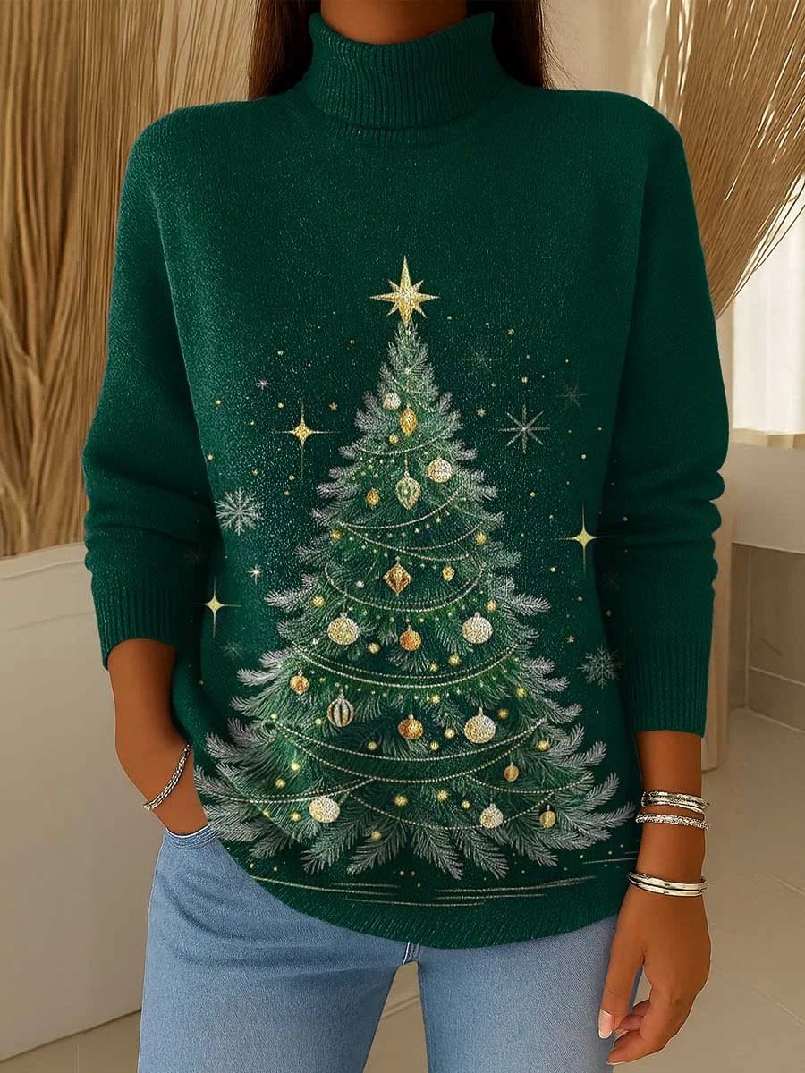 Damen Weihnachten Langarm Bequem Retro Pullover