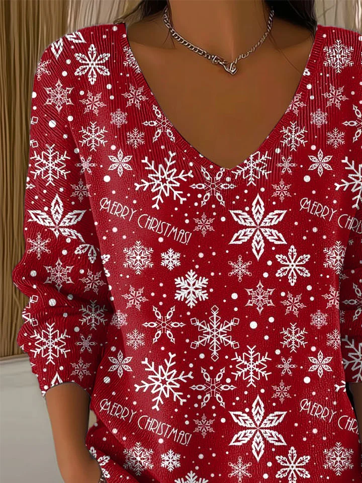 Lässig Weihnachten V-Ausschnitt Langarm T-Shirt
