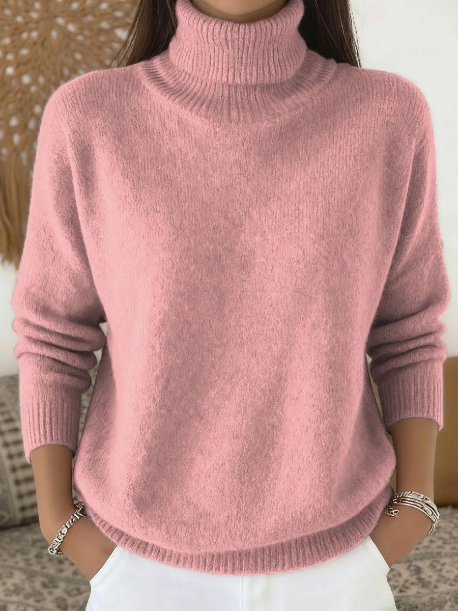Damen Unifarben Langarm Bequem Retro Pullover