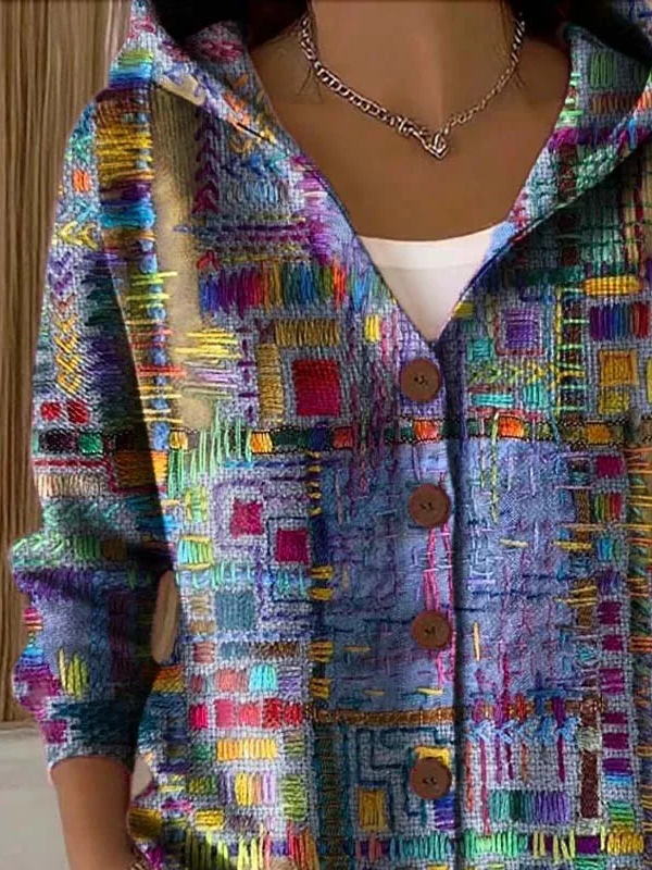 Damen Abstrakt Langarm Bequem Lässig Print Strickjacke