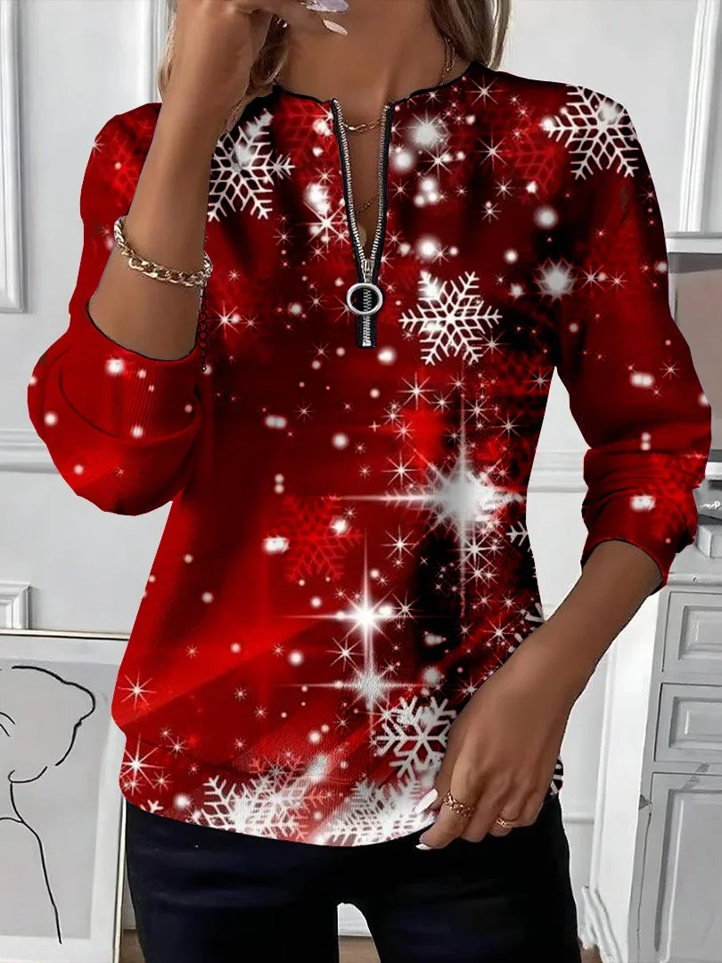 Lässig Rundhals Weihnachten Sweatshirt Print