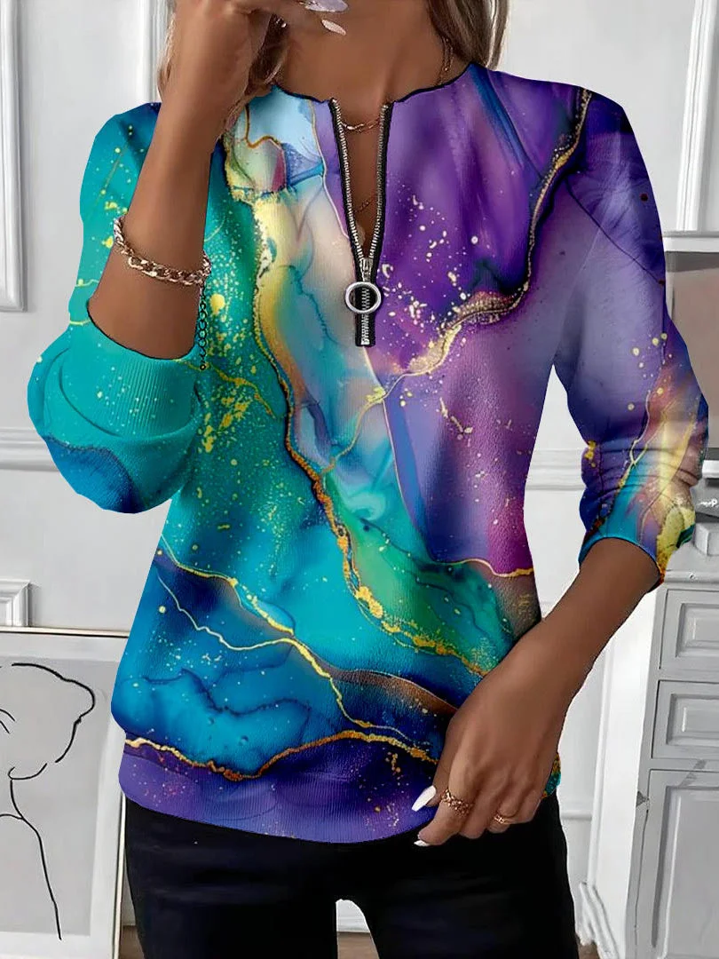 Lässig Rundhals Abstrakt Sweatshirt Print