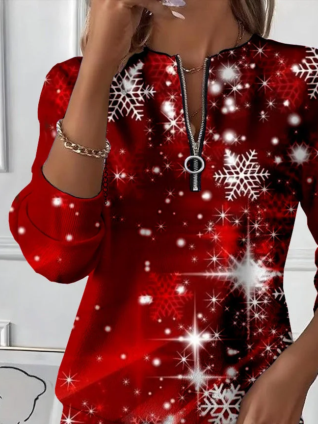 Lässig Rundhals Weihnachten Sweatshirt Print