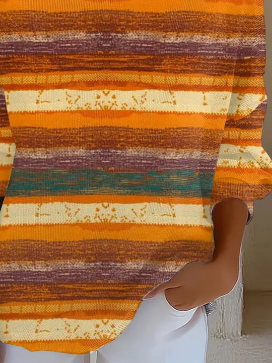 Damen Abstrakt Langarm Bequem Lässig Print Pullover