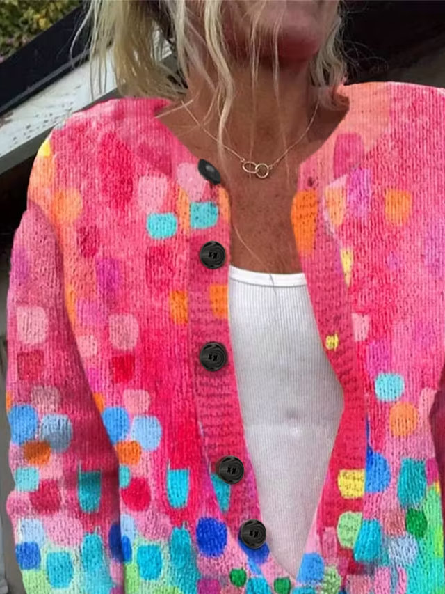 Damen Abstrakt Langarm Bequem Retro Print Strickjacke