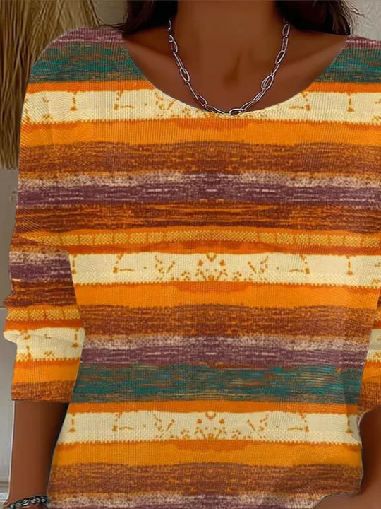 Damen Abstrakt Langarm Bequem Lässig Print Pullover