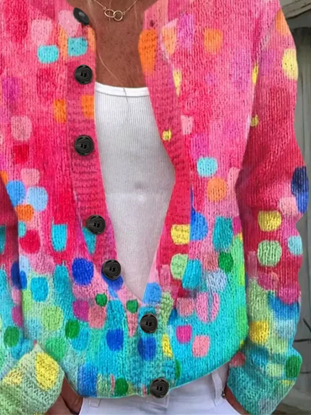 Damen Abstrakt Langarm Bequem Retro Print Strickjacke