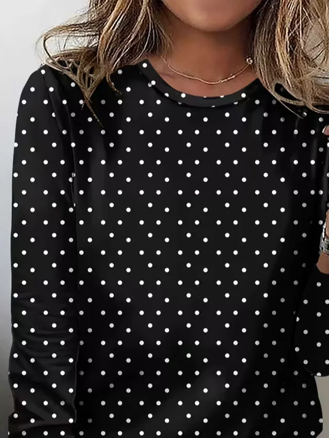 Lässig Polka Dots Rundhals Langarm T-Shirt