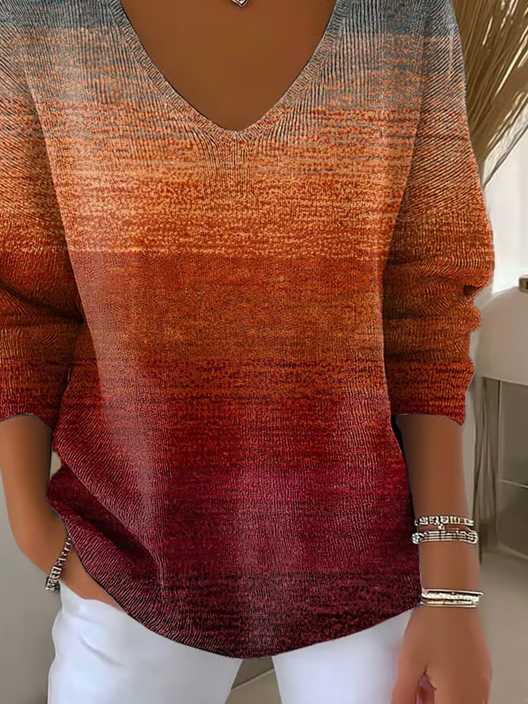 Lässig Abstrakt V-Ausschnitt Langarm T-Shirt
