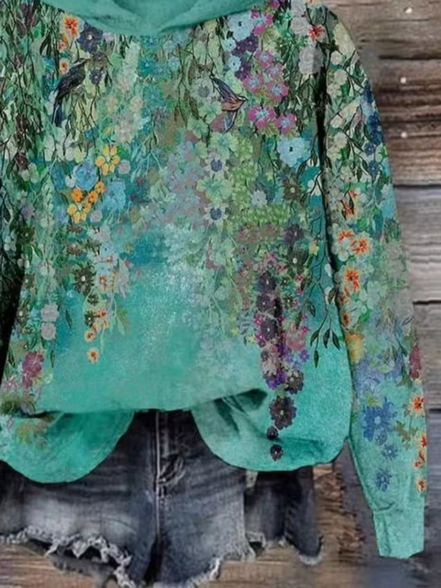 Lässig Kapuze Geblümt Kapuze Print