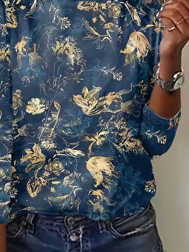 Lässig Geblümt Rundhals Langarm T-Shirt
