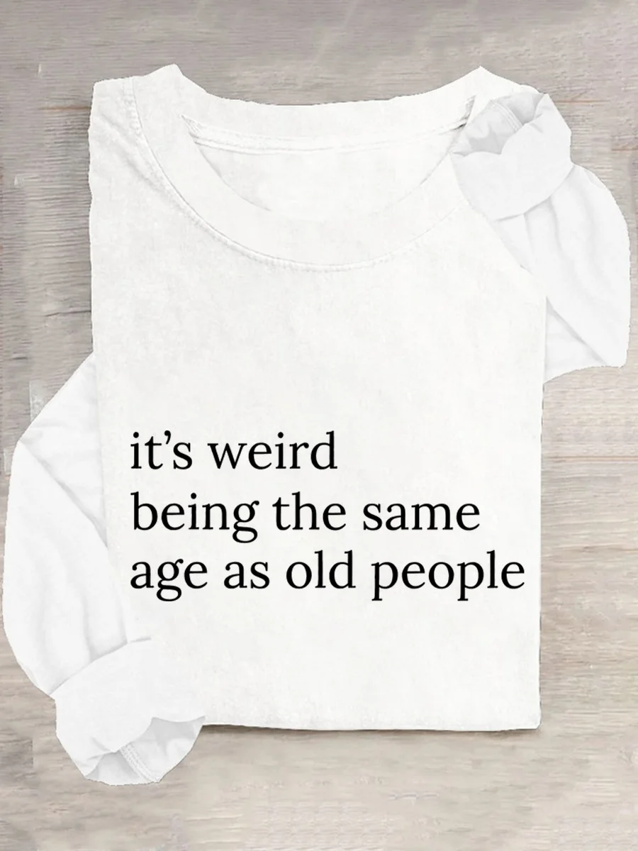 Rundhals Langarm Textbriefe Regelmäßig Mittlere Elastizität Weit Bluse für Damen