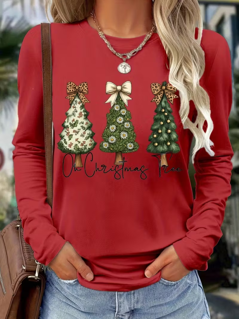 Lässig Weihnachten Rundhals Langarm T-Shirt