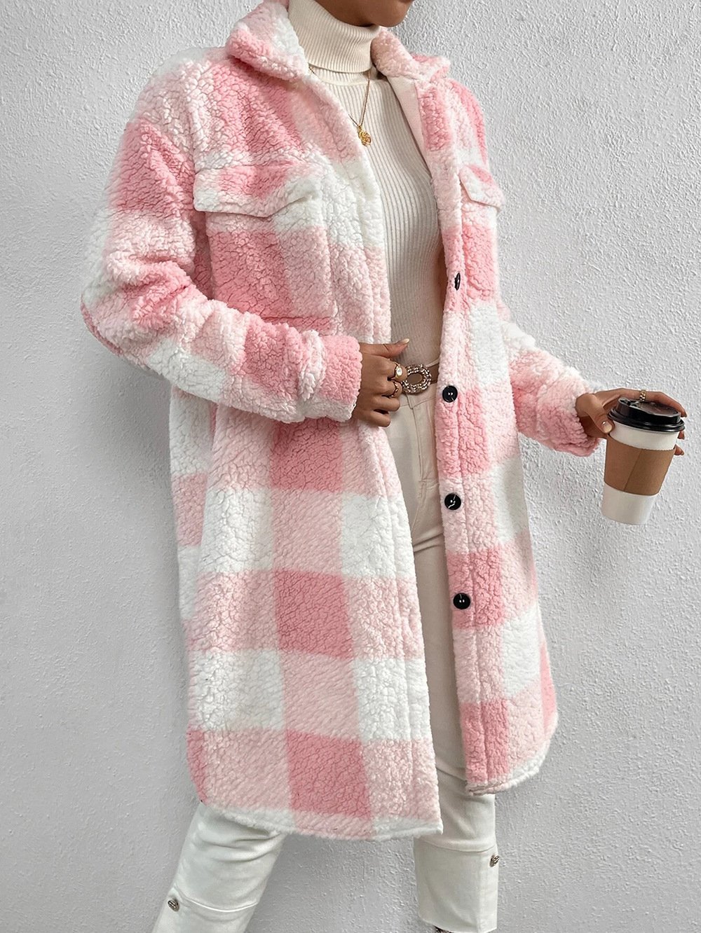 Damen Winter Oberbekleidung Lässig Print Kariert Langarm Schalkragen Jacke