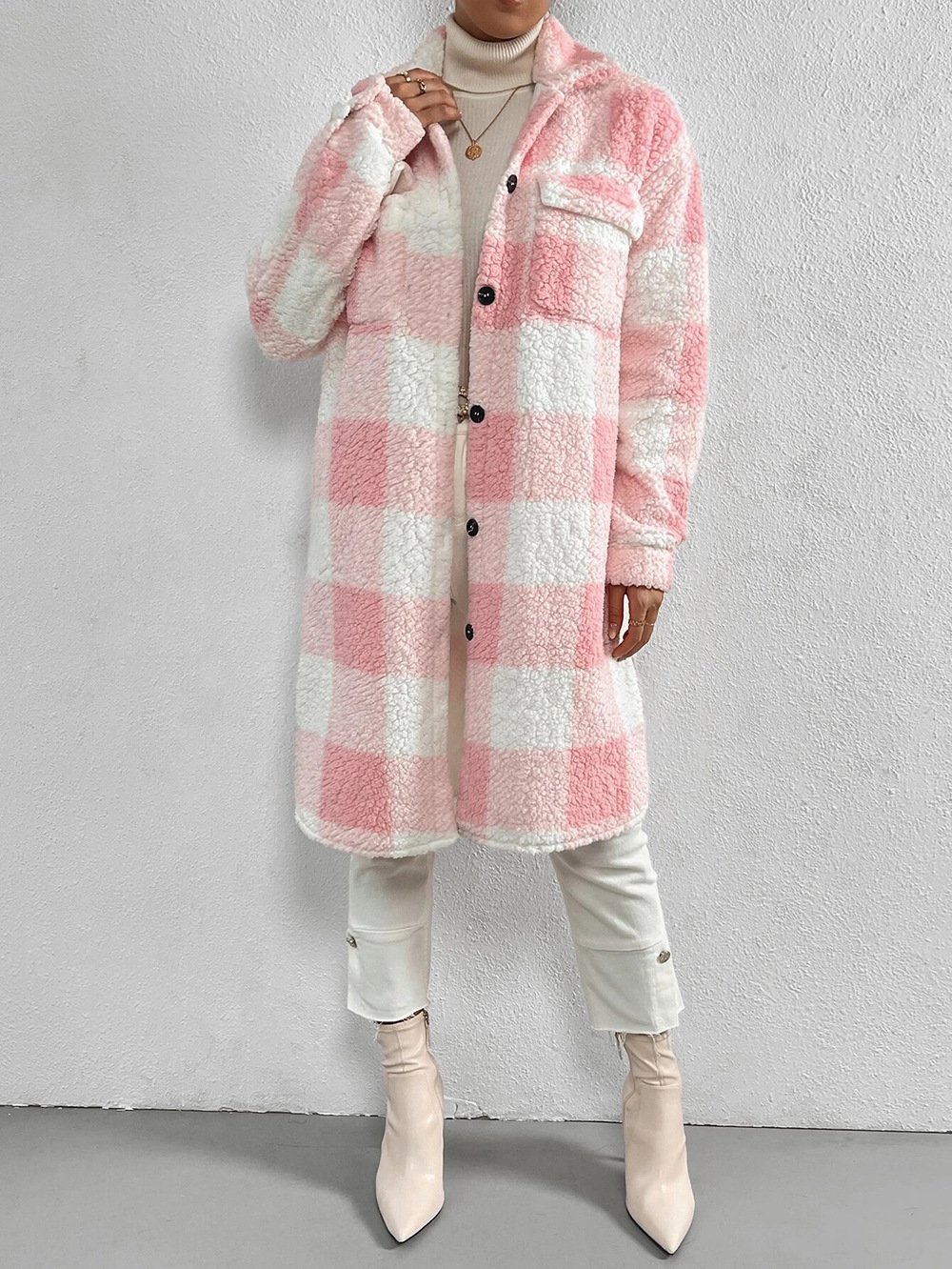 Damen Winter Oberbekleidung Lässig Print Kariert Langarm Schalkragen Jacke