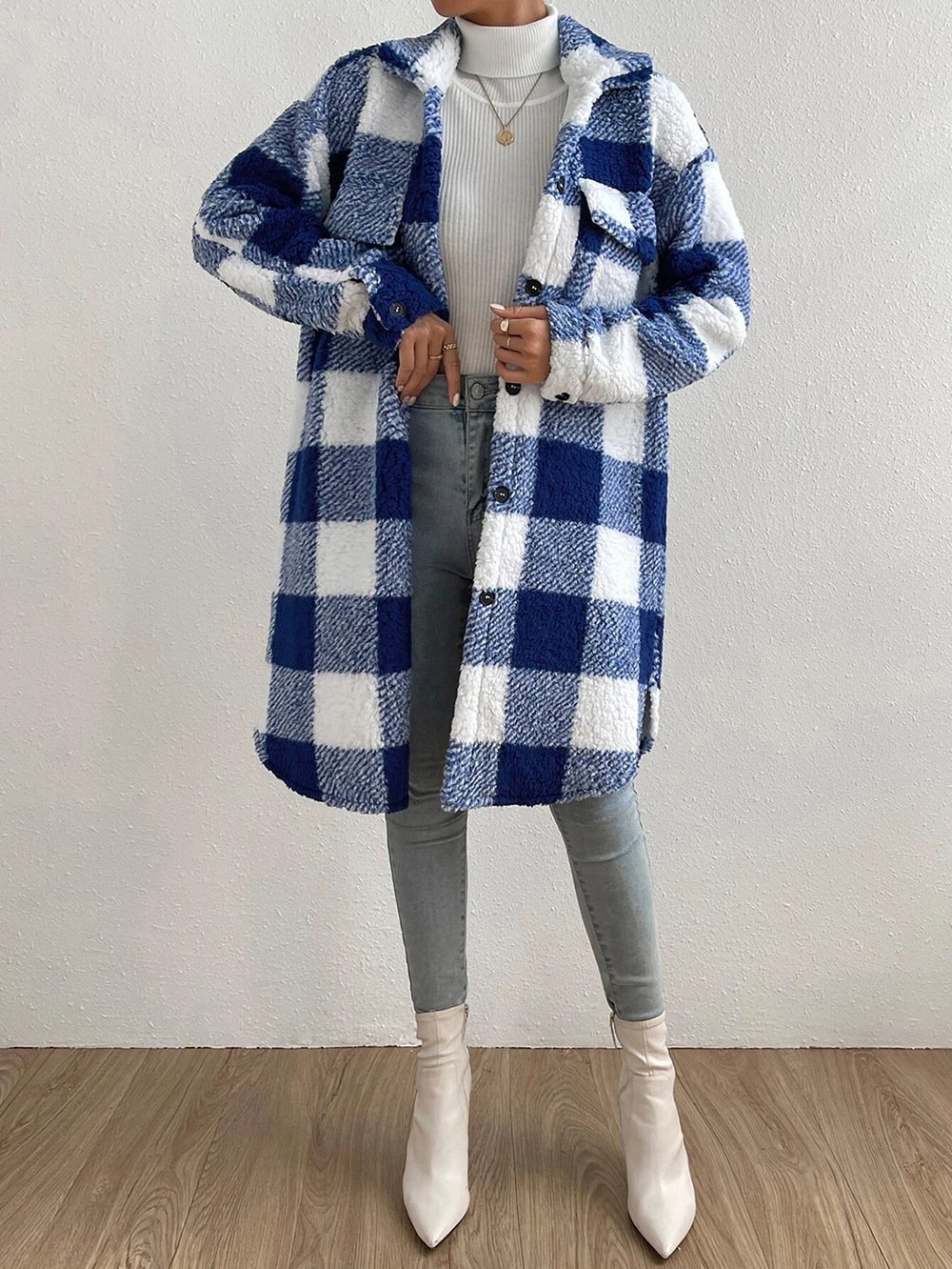 Damen Winter Oberbekleidung Lässig Print Kariert Langarm Schalkragen Jacke