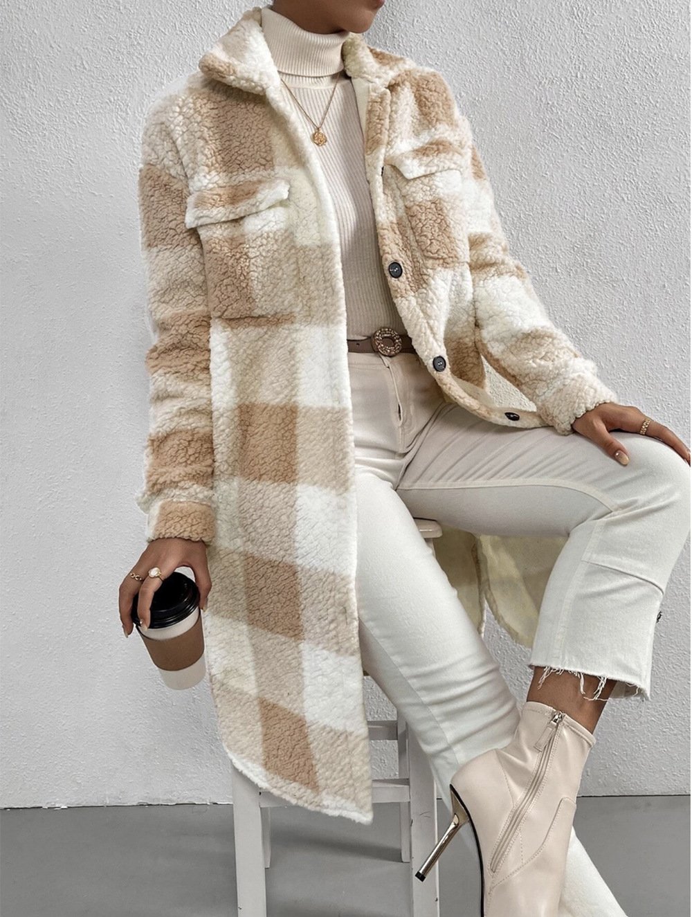 Damen Winter Oberbekleidung Lässig Print Kariert Langarm Schalkragen Jacke