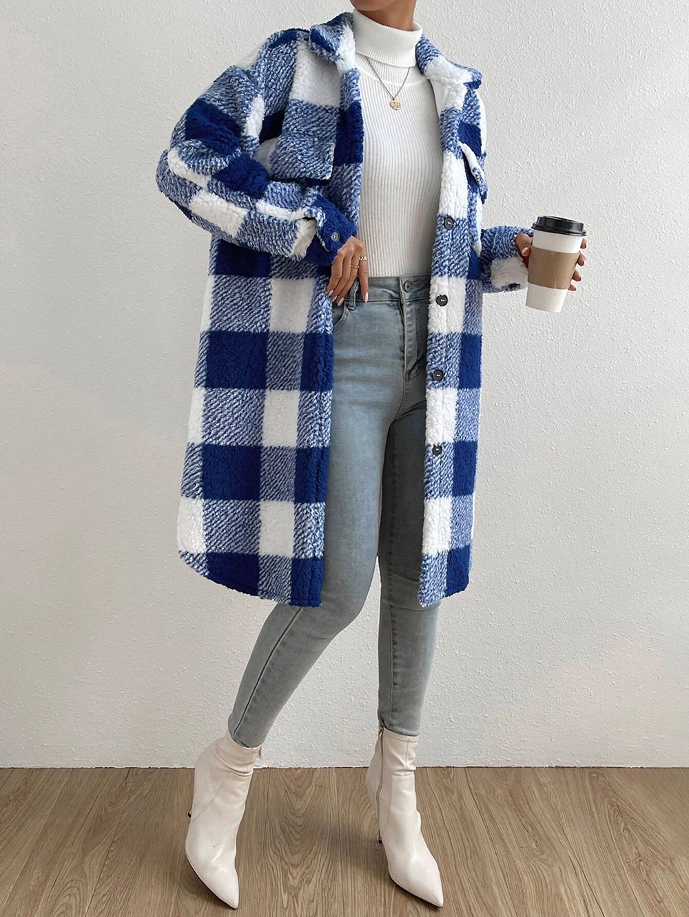 Damen Winter Oberbekleidung Lässig Print Kariert Langarm Schalkragen Jacke