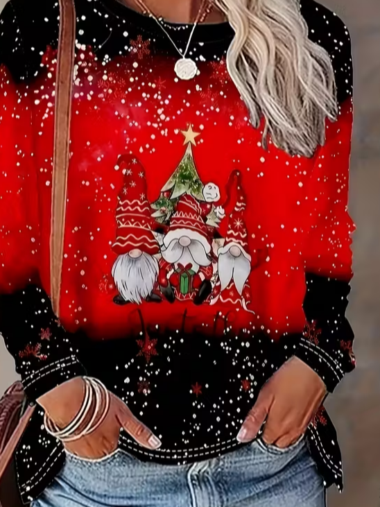 Lässig Weihnachten Rundhals Langarm T-Shirt