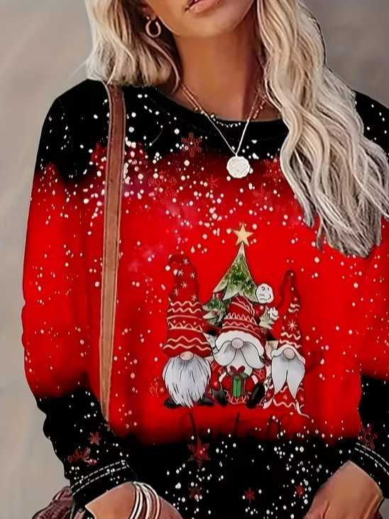 Lässig Weihnachten Rundhals Langarm T-Shirt