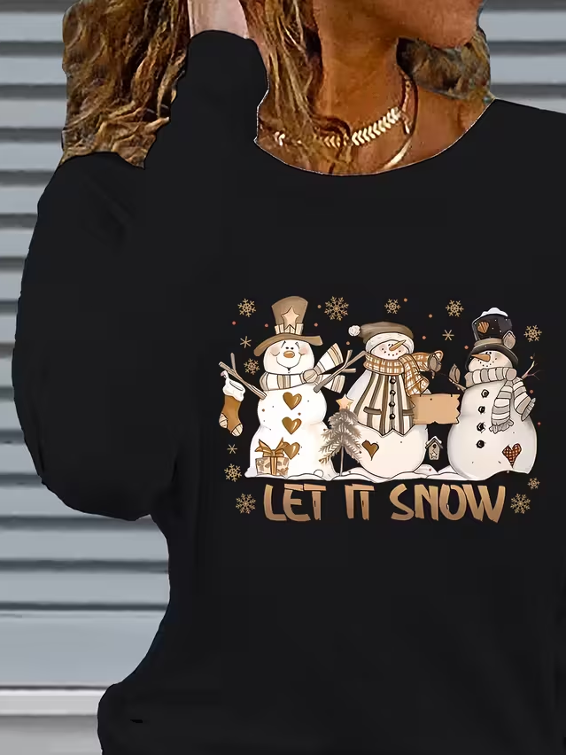 Lässig Weihnachtsschneemann Rundhals Langarm T-Shirt
