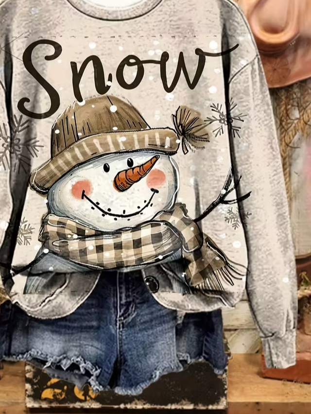 Lässig Rundhals Weihnachtsschneemann Sweatshirt Print