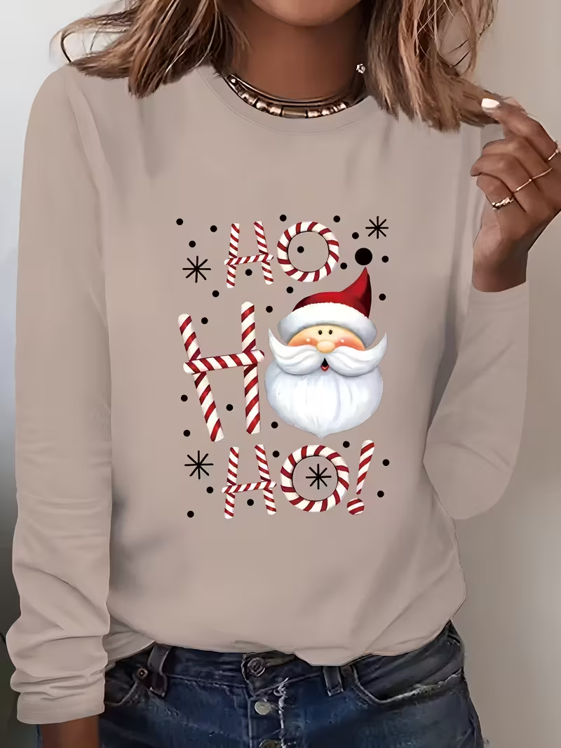 Lässig Weihnachtsmann Rundhals Langarm T-Shirt