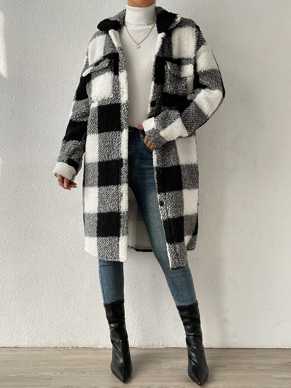 Damen Winter Oberbekleidung Lässig Print Kariert Langarm Schalkragen Jacke