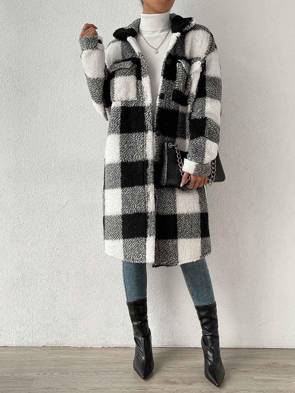 Damen Winter Oberbekleidung Lässig Print Kariert Langarm Schalkragen Jacke