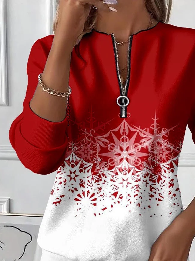 Lässig Rundhals Weihnachten Sweatshirt Print