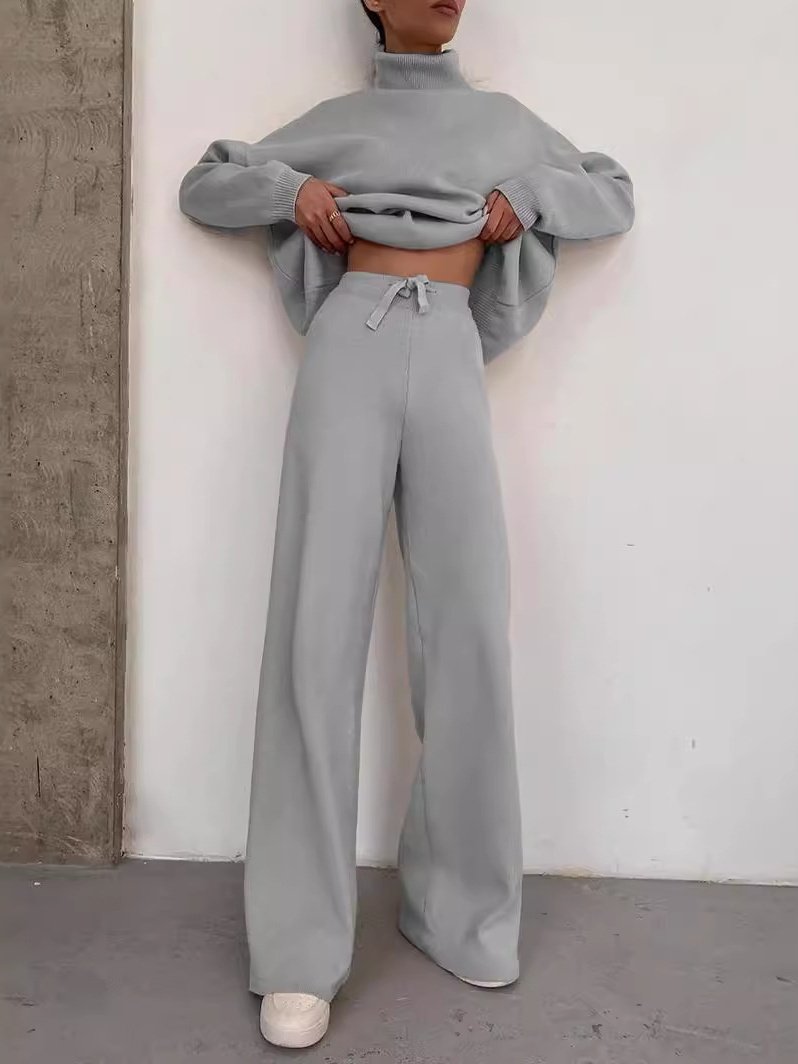 Damen Unifarben Schnürung Zweiteiliges Set Täglich Langarm Lässig Frühling/Herbst Bluse mit Hose Matching Set