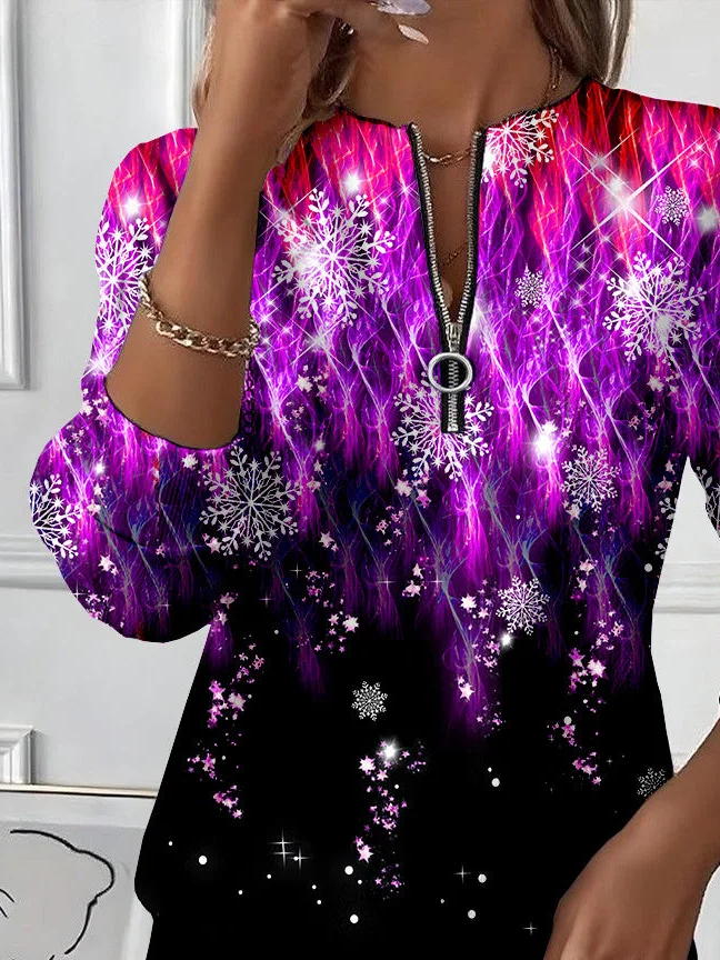 Lässig Rundhals Weihnachten Sweatshirt Print