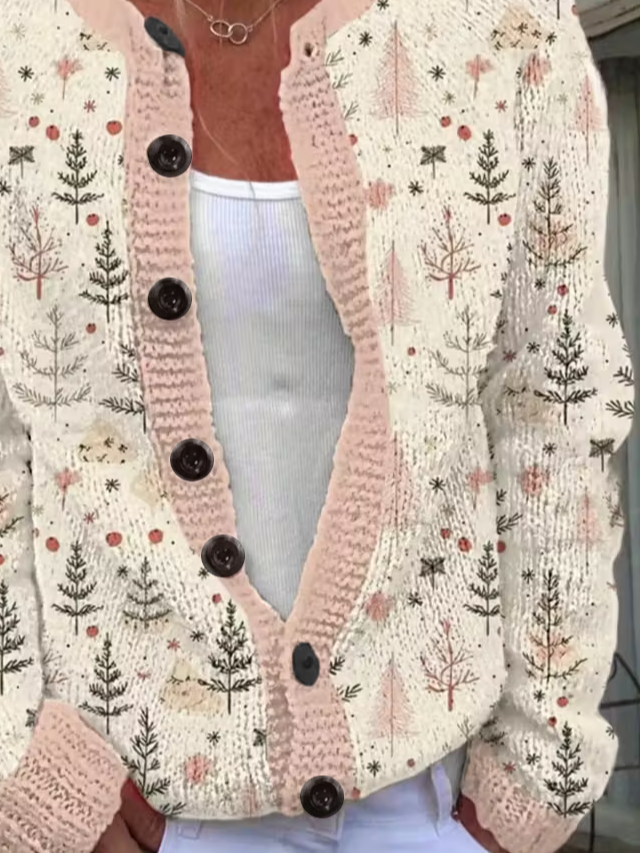 Damen Weihnachten Langarm Bequem Retro Print Strickjacke