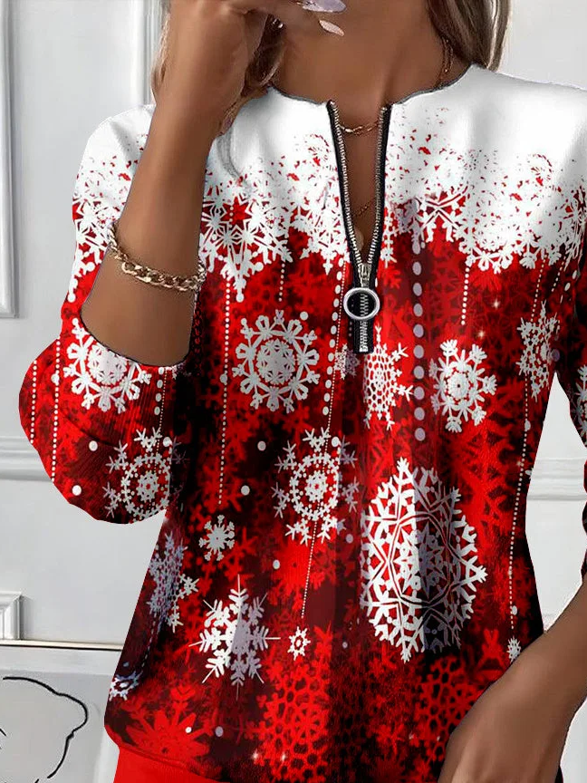 Lässig Rundhals Weihnachten Sweatshirt Print