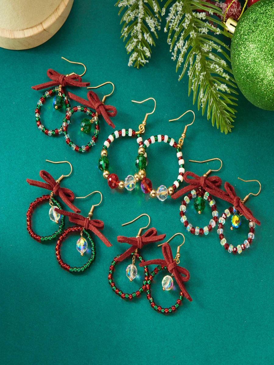 Handgemachte Weihnachten Party Hirse Korn Ohrringe Schleife Fashion Kranz Ohrringe