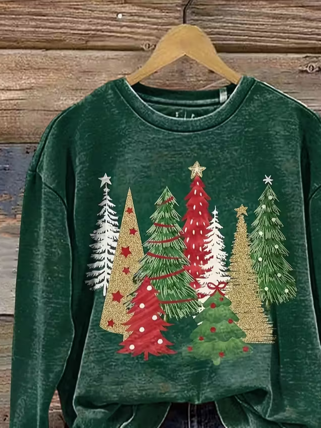 Lässig Rundhals Weihnachten Sweatshirt Print