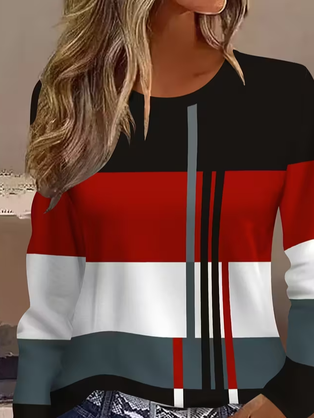 Lässig Abstrakt Rundhals Langarm T-Shirt