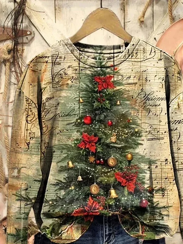 Lässig Rundhals Weihnachten Sweatshirt Print