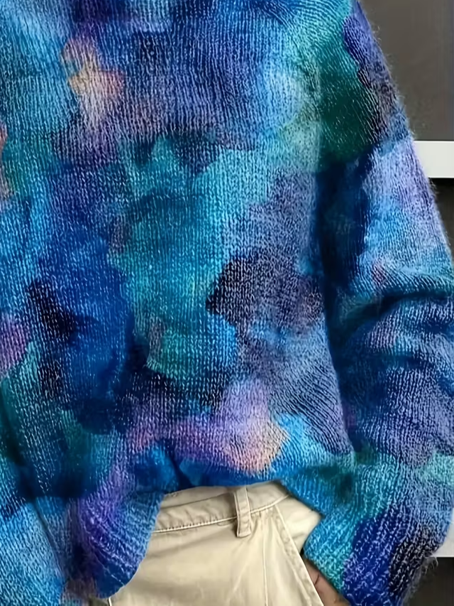 Damen Abstrakt Langarm Bequem Retro Print Pullover