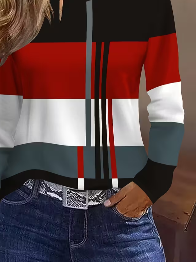 Lässig Abstrakt Rundhals Langarm T-Shirt