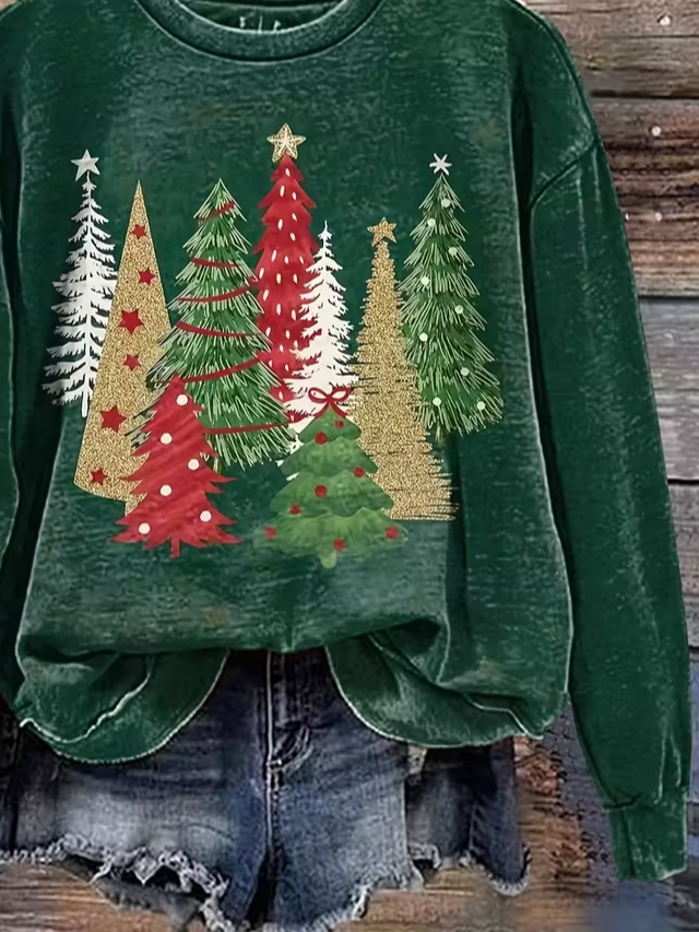 Lässig Rundhals Weihnachten Sweatshirt Print