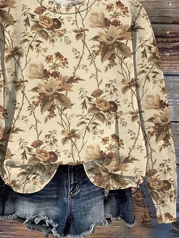 Lässig Rundhals Geblümt Sweatshirt Print