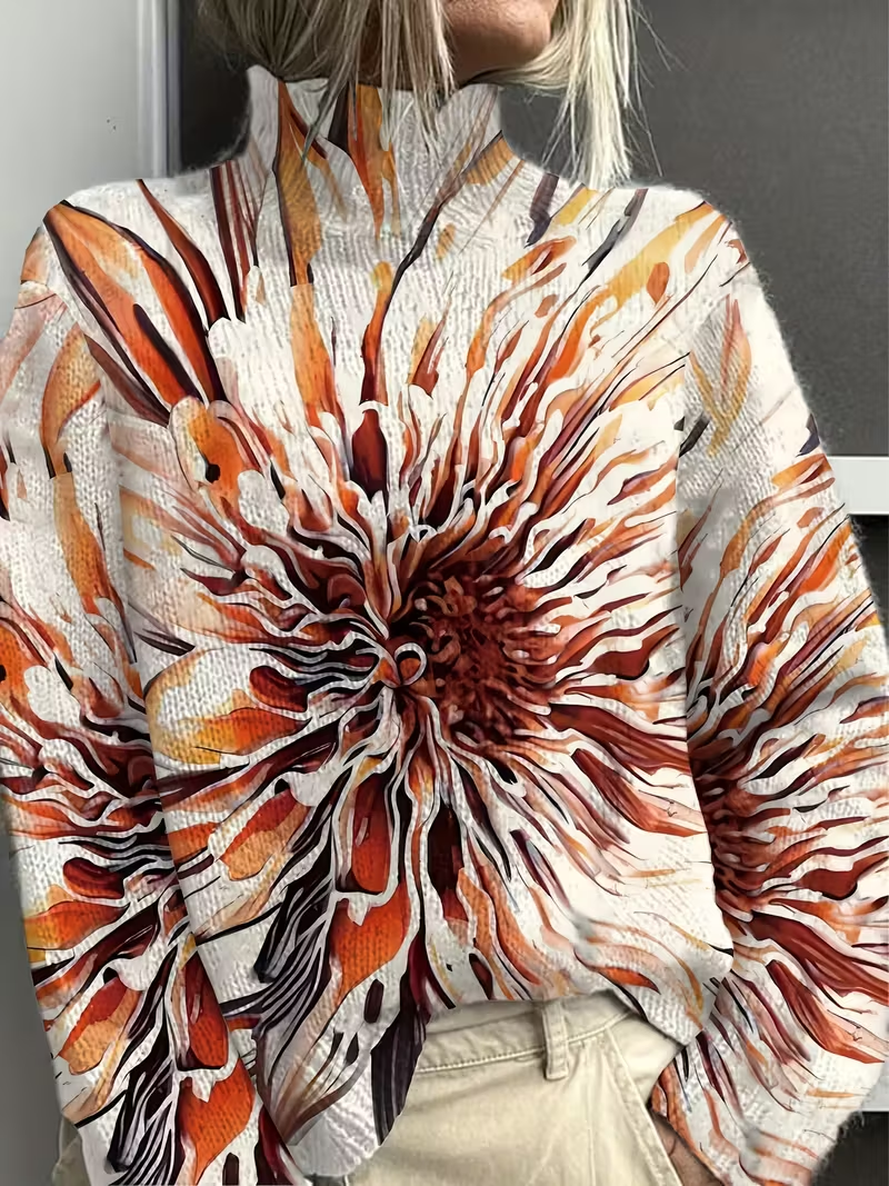 Damen Abstrakt Langarm Bequem Retro Print Pullover