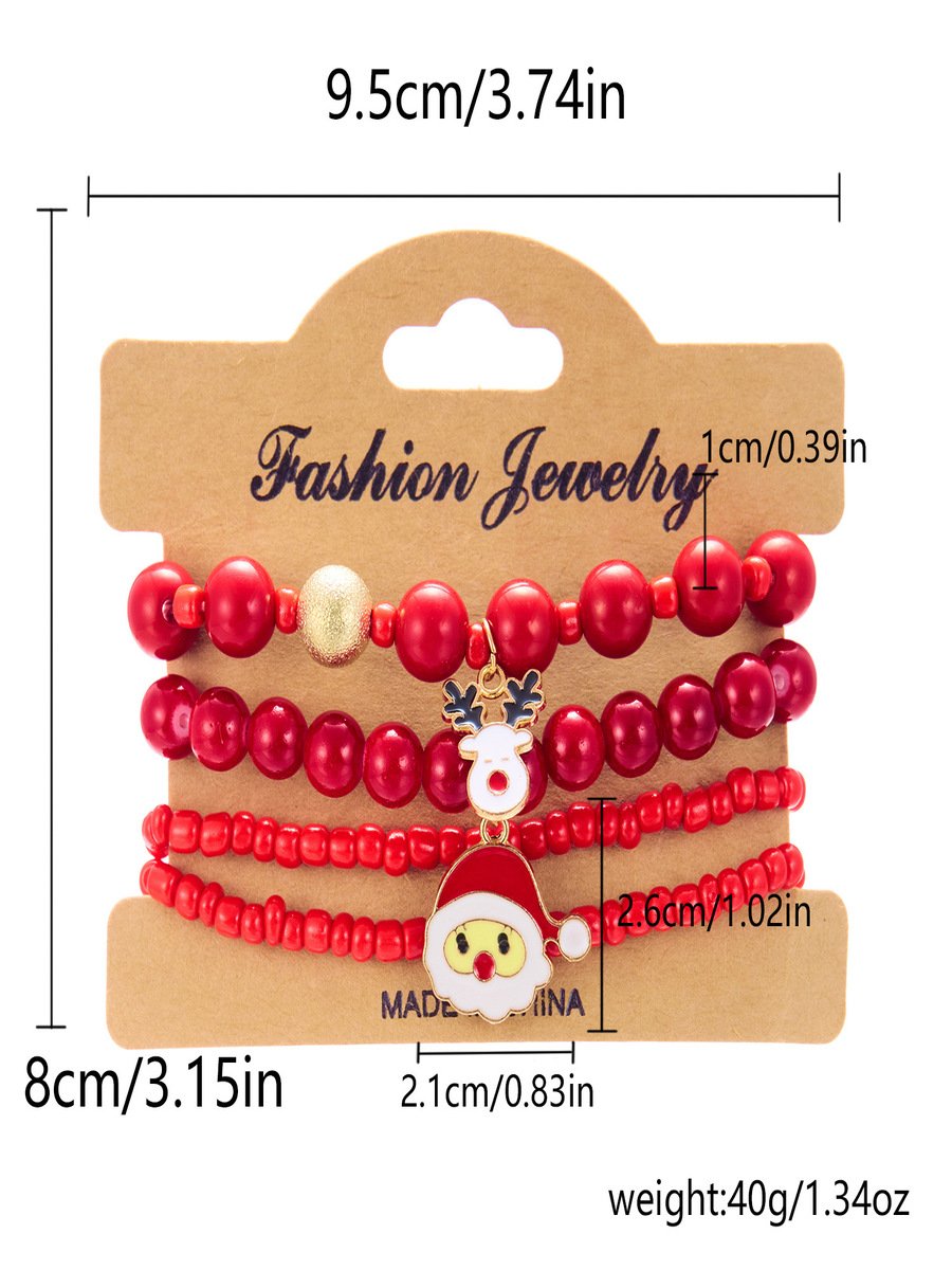 Neu Weihnachten Reis Korn Armband Vier-Pack Damen Stapeln Weihnachtsmann Schneeflocke Glocke Elch Urlaub Party Armband
