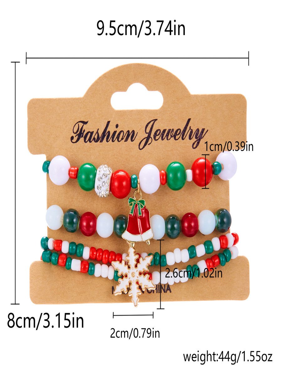 Neu Weihnachten Reis Korn Armband Vier-Pack Damen Stapeln Weihnachtsmann Schneeflocke Glocke Elch Urlaub Party Armband