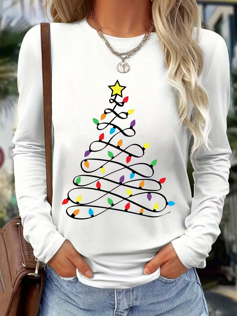 Lässig Weihnachten Rundhals Langarm T-Shirt
