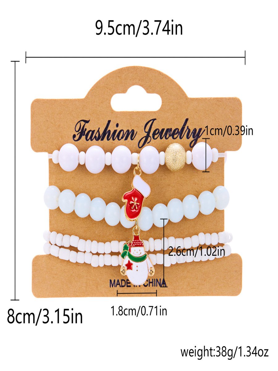 Neu Weihnachten Reis Korn Armband Vier-Pack Damen Stapeln Weihnachtsmann Schneeflocke Glocke Elch Urlaub Party Armband