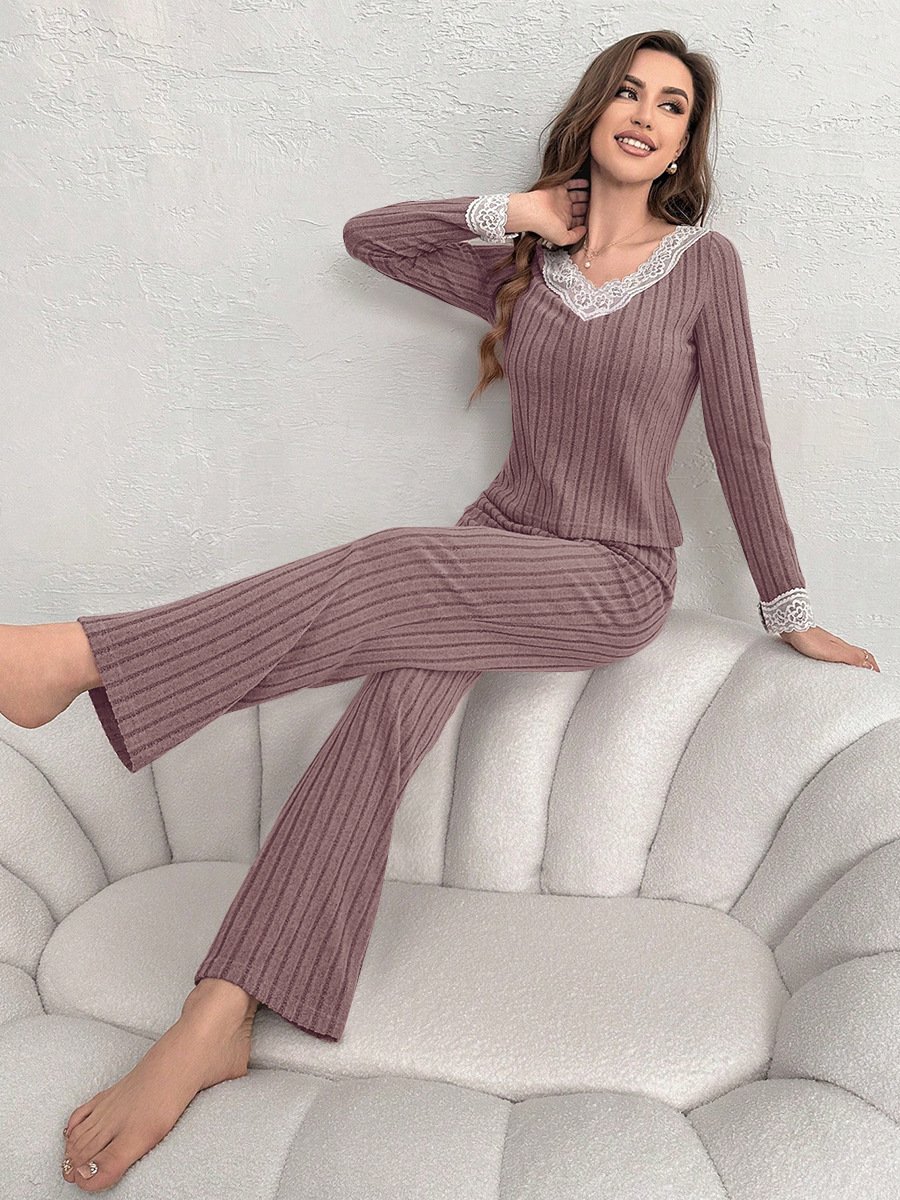 Damen Unifarben Zweiteiliges Set Täglich Langarm Lässig Frühling/Herbst Bluse mit Hose Matching Set