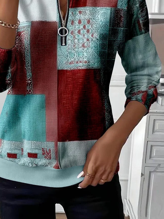 Lässig Rundhals Abstrakt Sweatshirt Print