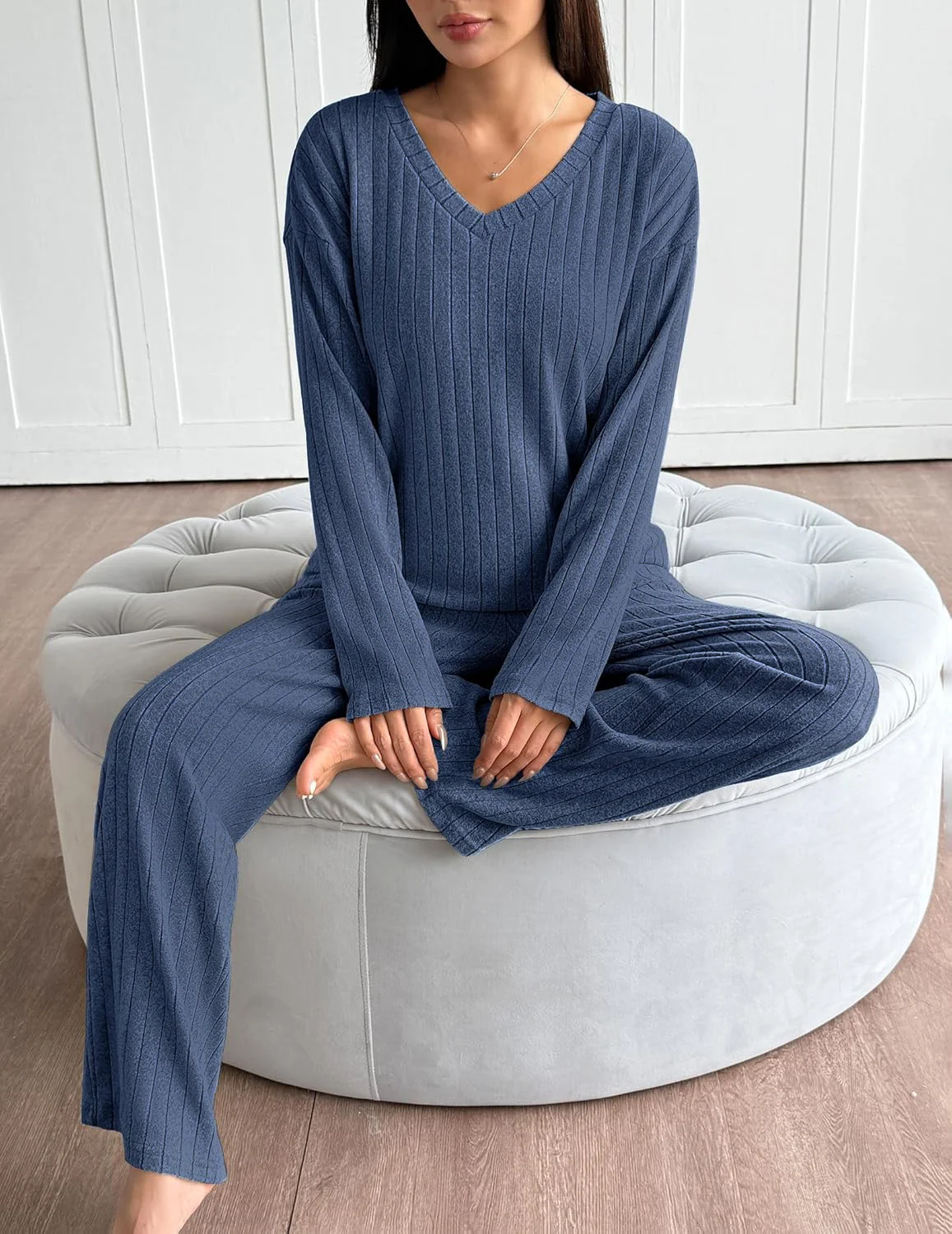 Damen Unifarben Zweiteiliges Set Täglich Langarm Lässig Frühling/Herbst Bluse mit Hose Matching Set